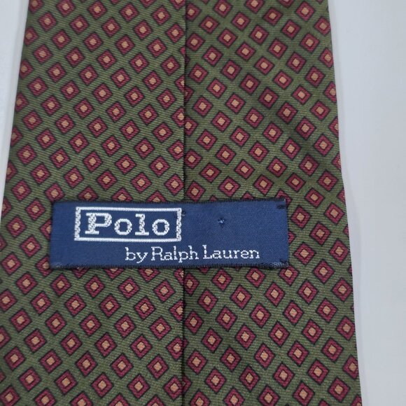 Polo Ralph Lauren Silk Tie Geo Print Preppy Office Hand Finished USA W 4" L 56" - Picture 5 of 15